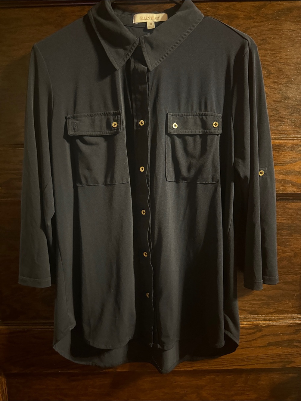 Ellen Tracy Navy-Blue Lightweight Button-Front Shirt